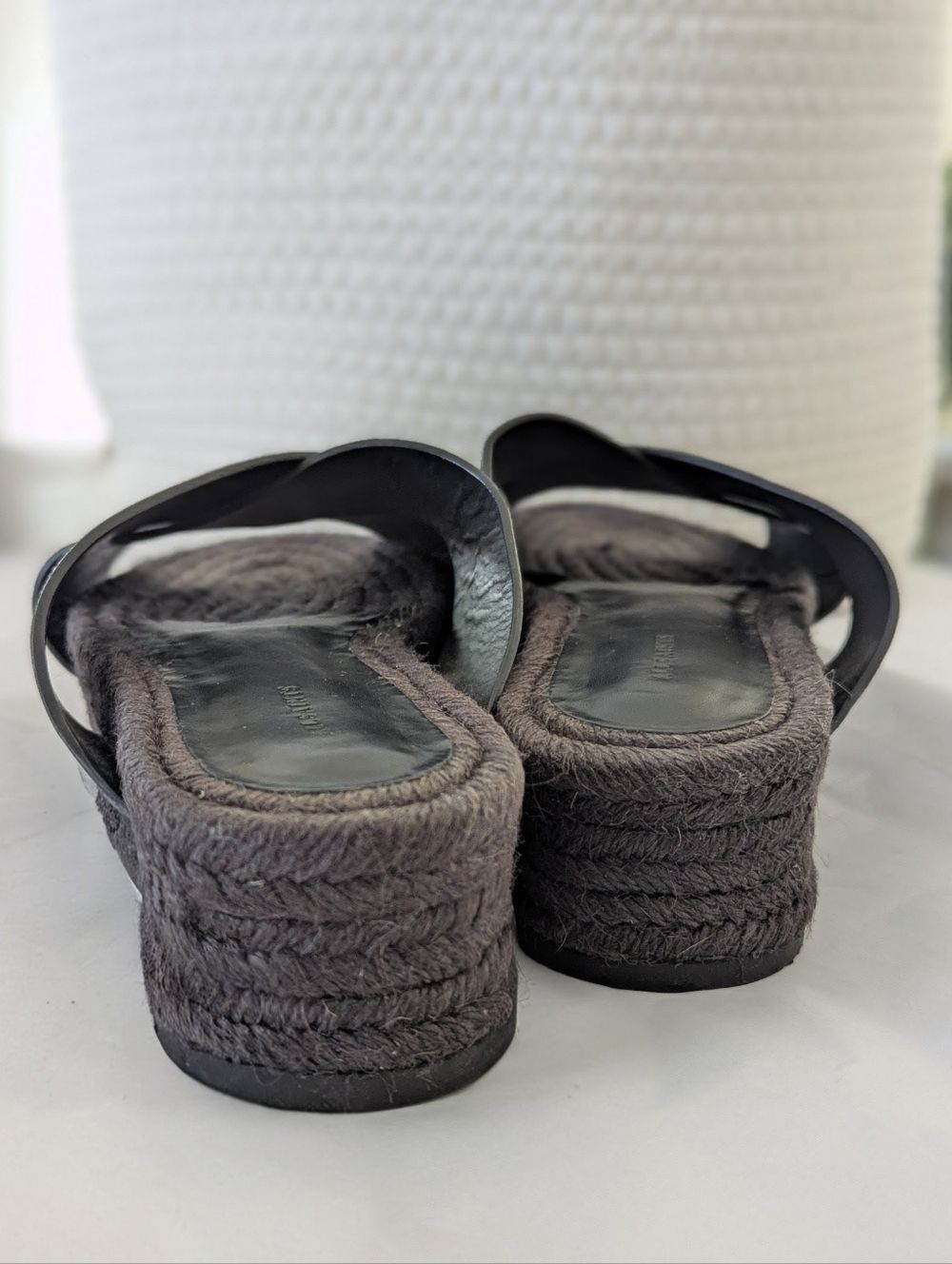 AllSaints Harlem Black Leather Platform Espadrille Sandals - Picture 9 of 13